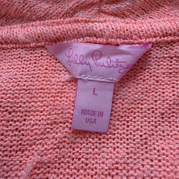 Lilly Pulitzer Martha Draped Cardigan L Coral Pink Open Front Shawl Collar - Picture 4 of 7